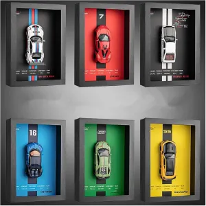 1 32 for Photo Frame Version Alloy Metal Sports Car Model Simulation 3D Racing Car Hanging Painting Decoration Simulation Vehicle Playset(White)