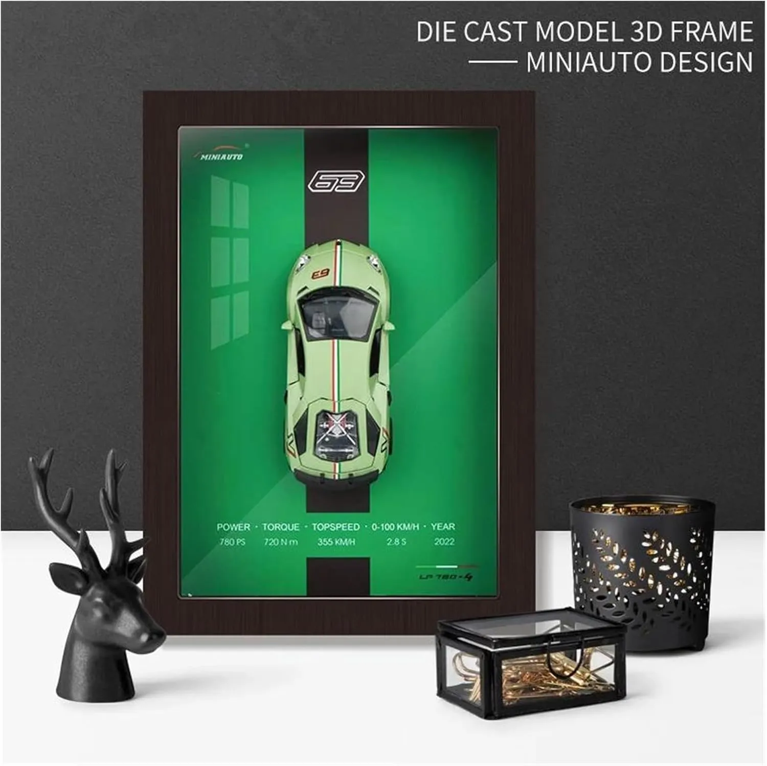 1 32 for Photo Frame Version Alloy Metal Sports Car Model Simulation 3D Racing Car Hanging Painting Decoration Simulation Vehicle Playset(White)
