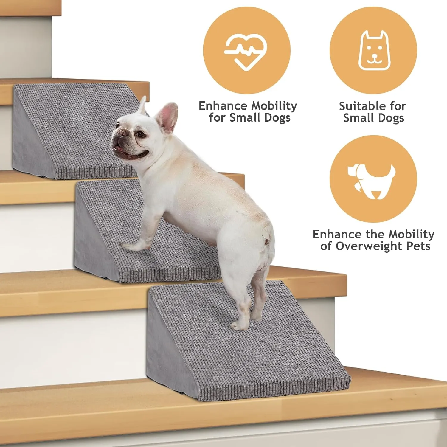 1 Pack Dog Ramps/Stairs for Stairs, Foam Pet Ramp Stairs for Any Staircase, Non-Slip Dog Pet Steps for Small Dogs, Stair Ramp for Injured Dogs and Older Cats with Anti-Slip Strip