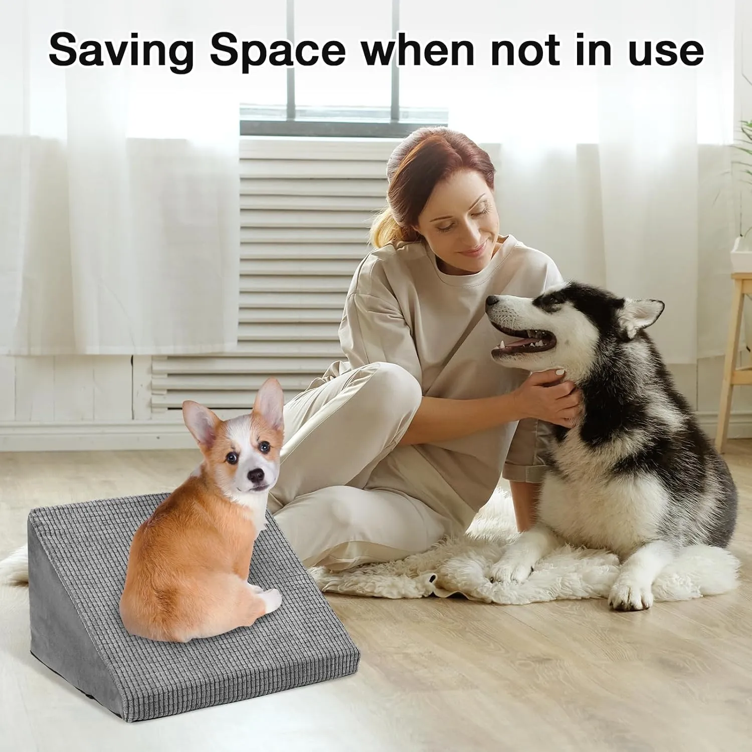 1 Pack Dog Ramps/Stairs for Stairs, Foam Pet Ramp Stairs for Any Staircase, Non-Slip Dog Pet Steps for Small Dogs, Stair Ramp for Injured Dogs and Older Cats with Anti-Slip Strip