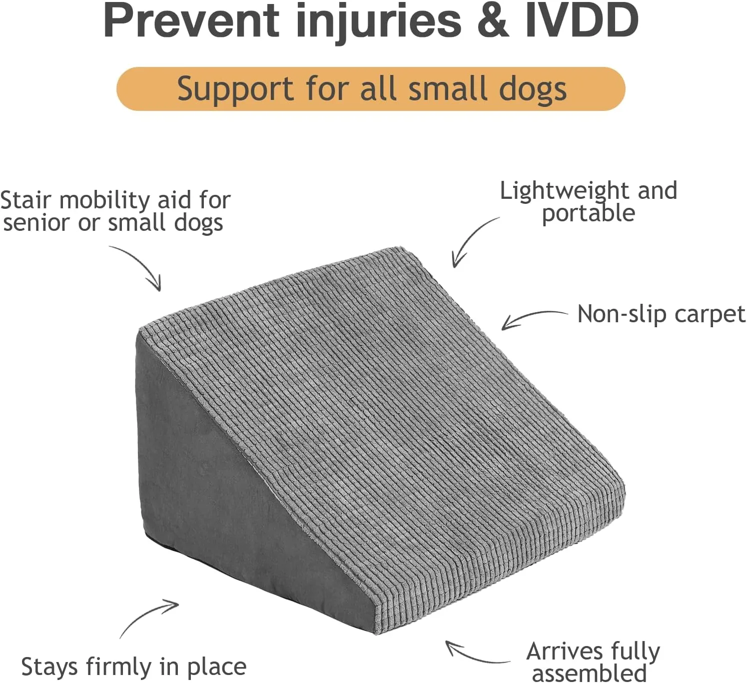 1 Pack Dog Ramps/Stairs for Stairs, Foam Pet Ramp Stairs for Any Staircase, Non-Slip Dog Pet Steps for Small Dogs, Stair Ramp for Injured Dogs and Older Cats with Anti-Slip Strip