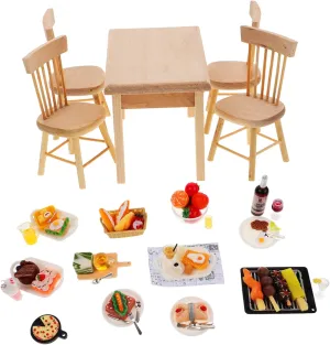 1 Set House Furniture Table and Chair with Food Model for Dollhouse Decoration for Miniature Scenes and Micro Landscapes Safe and Lightweight Material