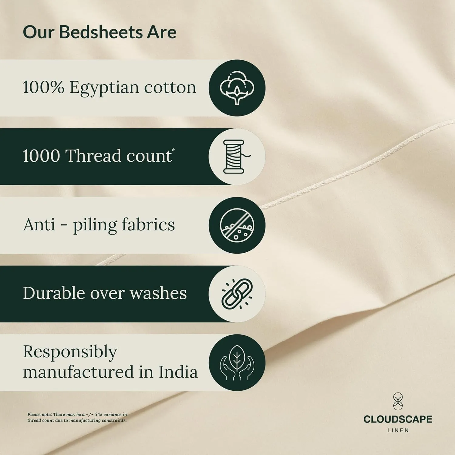 100% Egyptian Cotton King Size Sheets Set, 4 Pieces Luxury Bedding Set, 1000 Thread Count,Hotel Quality, Silky Soft, Breatheable and Durable, Deep Pockets up to 16, Cream White