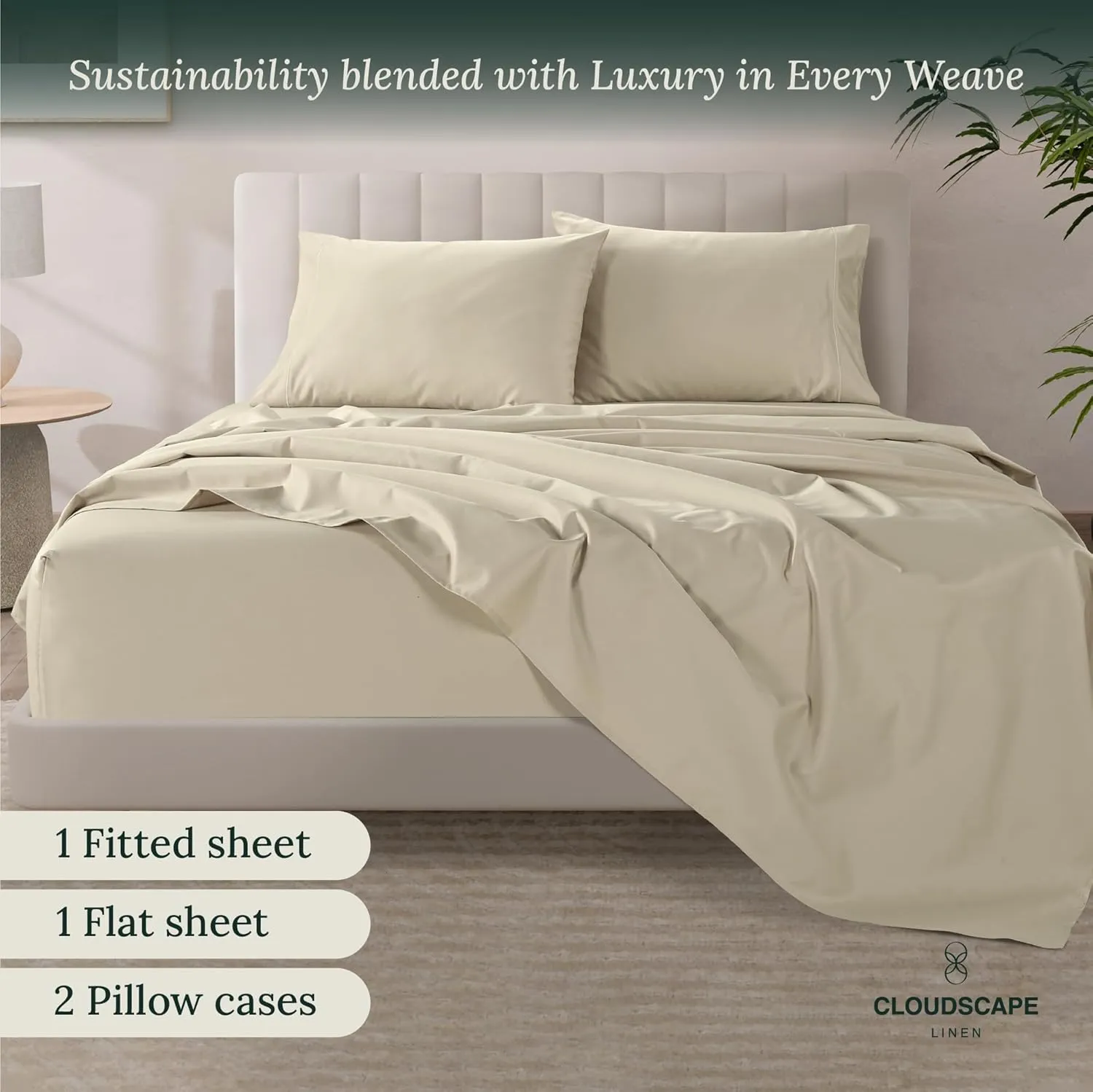 100% Egyptian Cotton King Size Sheets Set, 4 Pieces Luxury Bedding Set, 1000 Thread Count,Hotel Quality, Silky Soft, Breatheable and Durable, Deep Pockets up to 16, Cream White