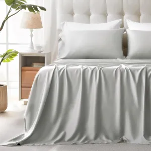 100% Lenzing Tencel Lyocell King Size Bed Sheet Set, 4 Piece Solid Light Grey Cooling Bed Sheet Set, Silky Soft & Luxury, 1 Deep Pocket Fitted Sheet & 1 Flat Sheet & 2 Pillowcases