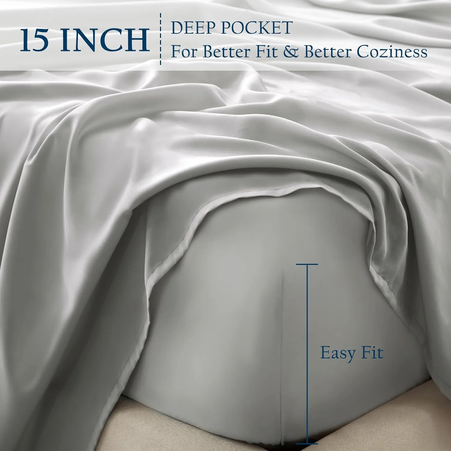100% Lenzing Tencel Lyocell King Size Bed Sheet Set, 4 Piece Solid Light Grey Cooling Bed Sheet Set, Silky Soft & Luxury, 1 Deep Pocket Fitted Sheet & 1 Flat Sheet & 2 Pillowcases