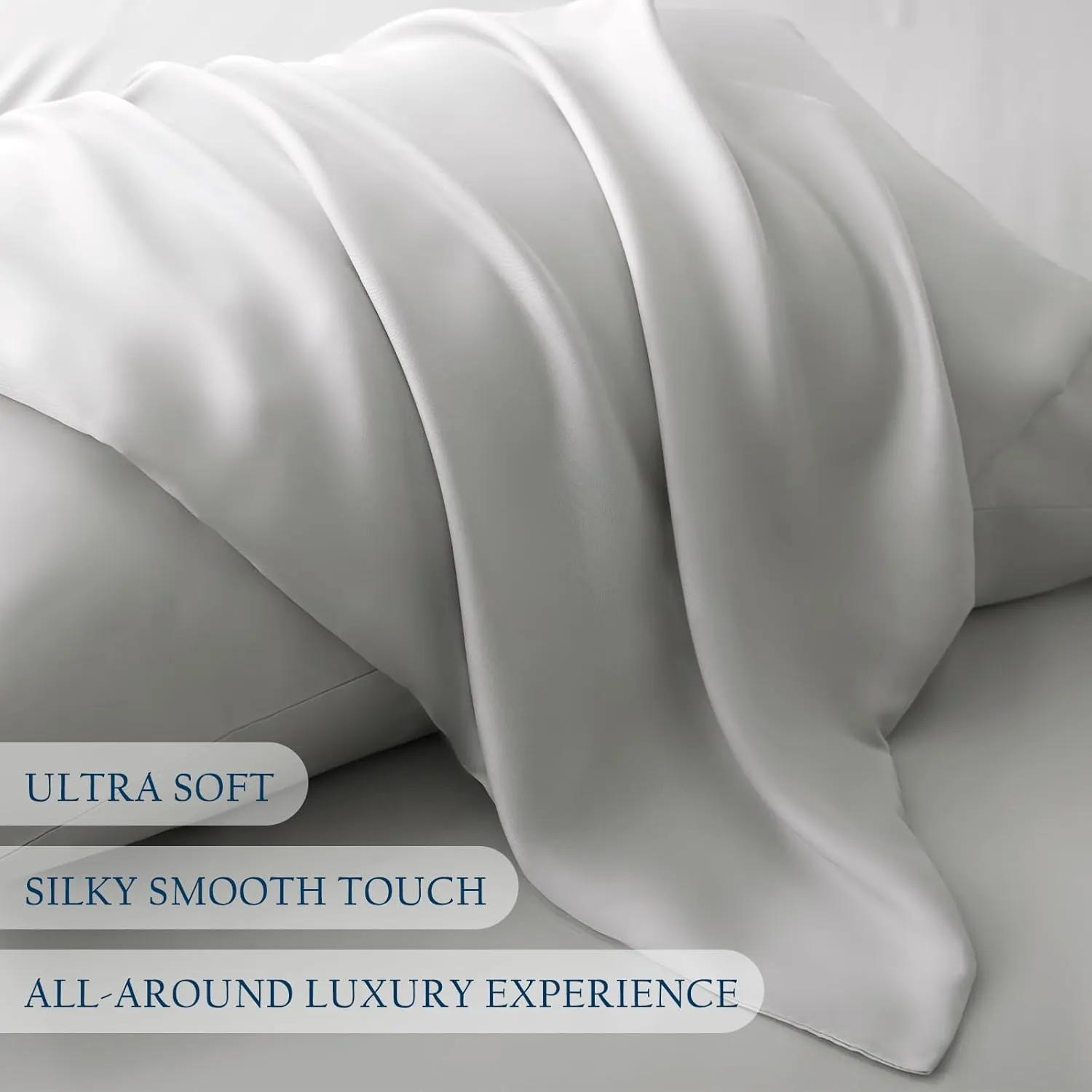 100% Lenzing Tencel Lyocell King Size Bed Sheet Set, 4 Piece Solid Light Grey Cooling Bed Sheet Set, Silky Soft & Luxury, 1 Deep Pocket Fitted Sheet & 1 Flat Sheet & 2 Pillowcases