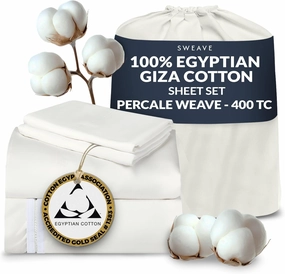 100% Egyptian Cotton Percale Sheets King Size - Genuine Luxurious 400 Thread Count - Naturally Crisp, Breathable, Skin-Friendly & Cooling - Softer After Each Wash - Oeko-TEX Certified Giza