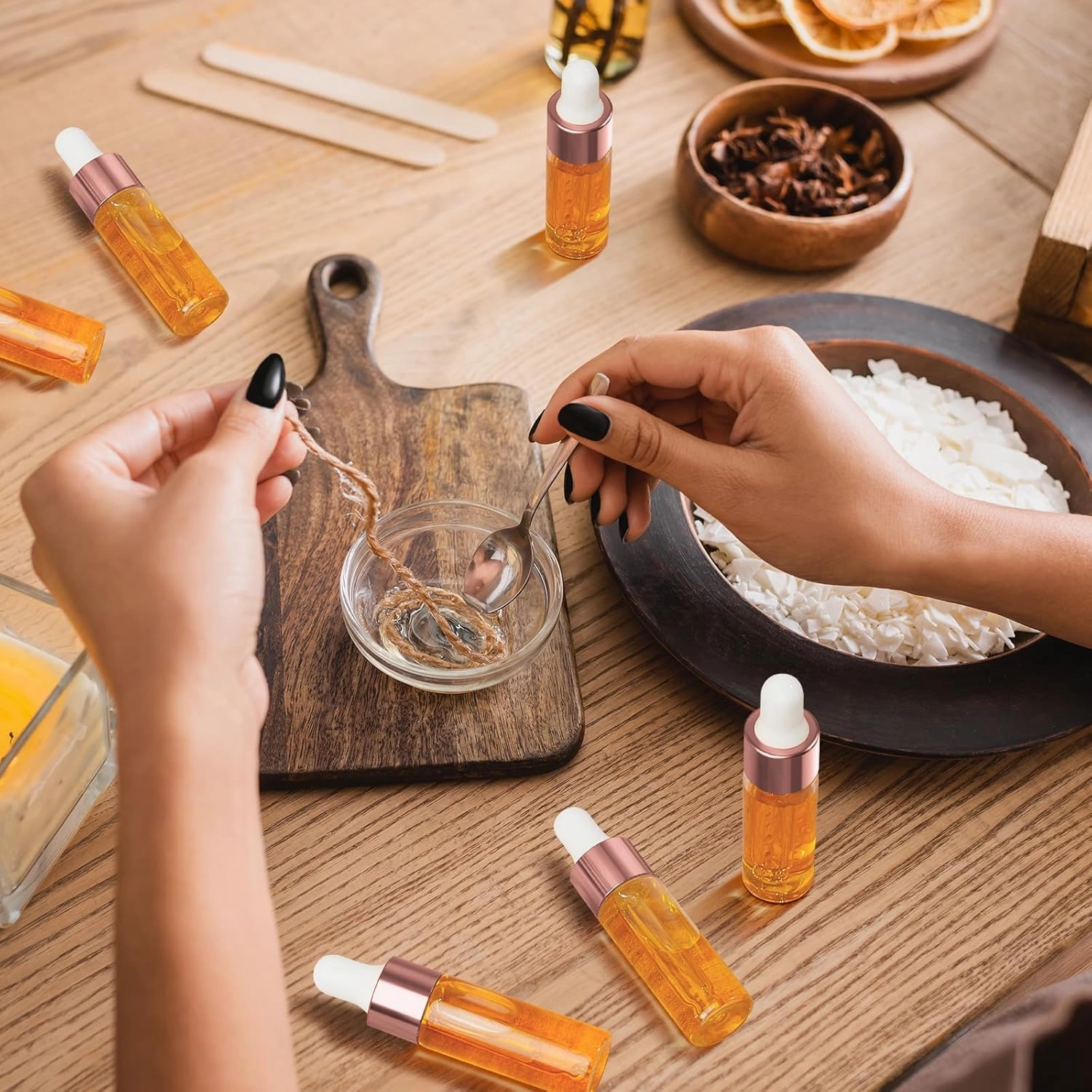 100 Pcs Mini Glass Oil Dropper Bottle Bulk, 5 ml Rose Gold Clear Essential Small Empty Bottles Sample Containers Perfume Liquid Vials with Cap for Traveling