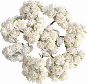 100 pcs Mulberry Paper Mini Roses Artificial Flowers for Craft Size 3/4 inch 20mm (Ivory White)