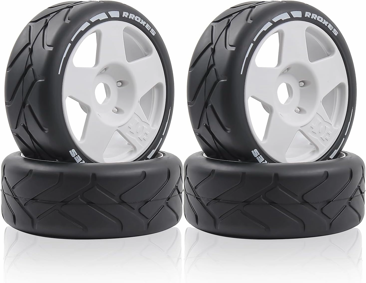 100mm 1/8 RC On-Road tire and Hard wheels Rim set 17mm Hex For 1/7 1/8 RC Rally Drift Car HPI VRX WR8 HSP Hobao Kyosho ARRMA Redcat Losi KM Citroen C3 Pegasus Mustang CNE Racing Car W50 (White)