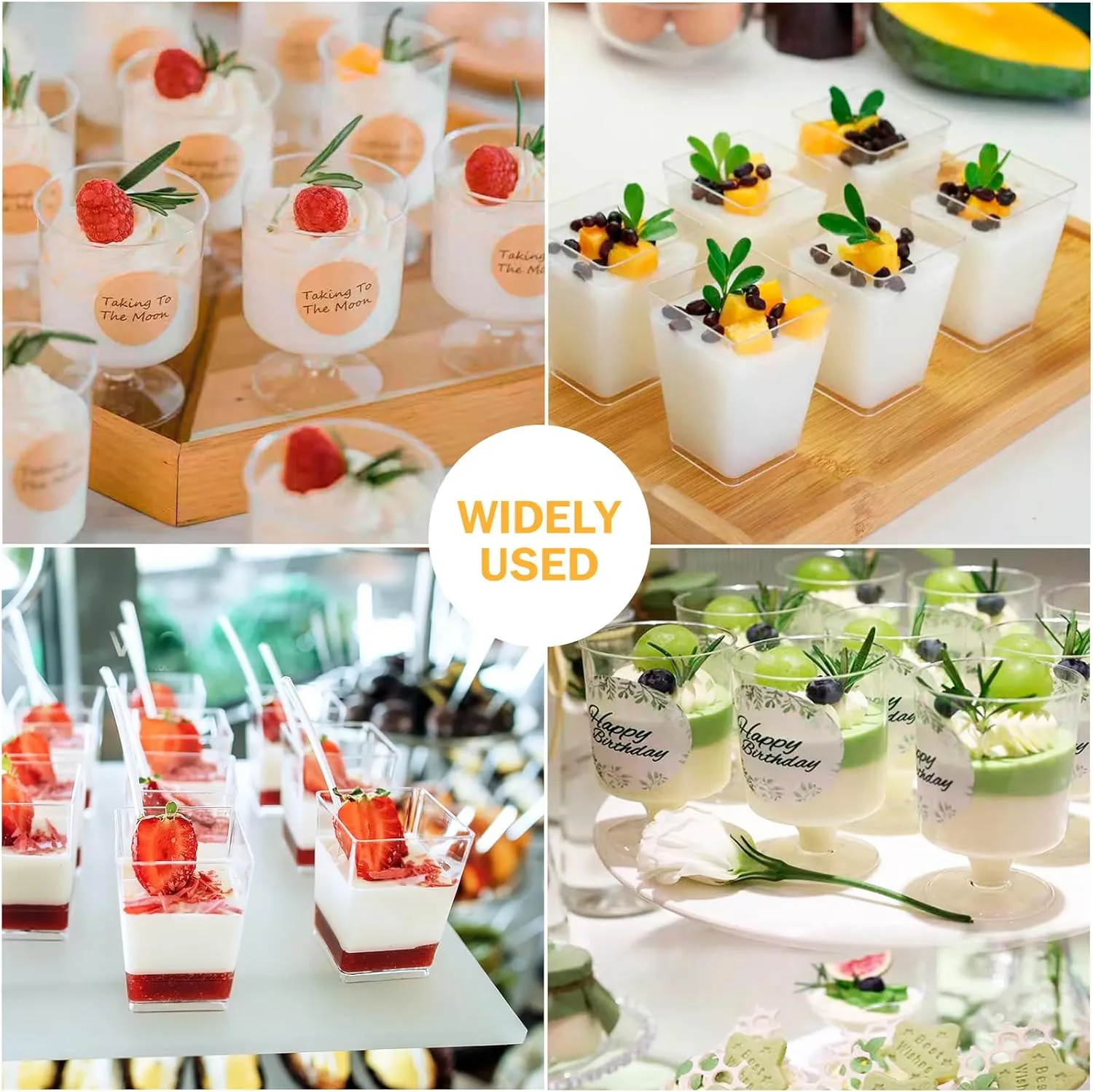100Pcs Dessert Cups with Spoons&Cocktail Picks 5 Oz Mini Clear Plastic Parfait Shooter Cup Round Small Round Serving Goblet Disposable Appetizer Fruit Desert Bowl for Party Charcuterie Yogurt Pudding