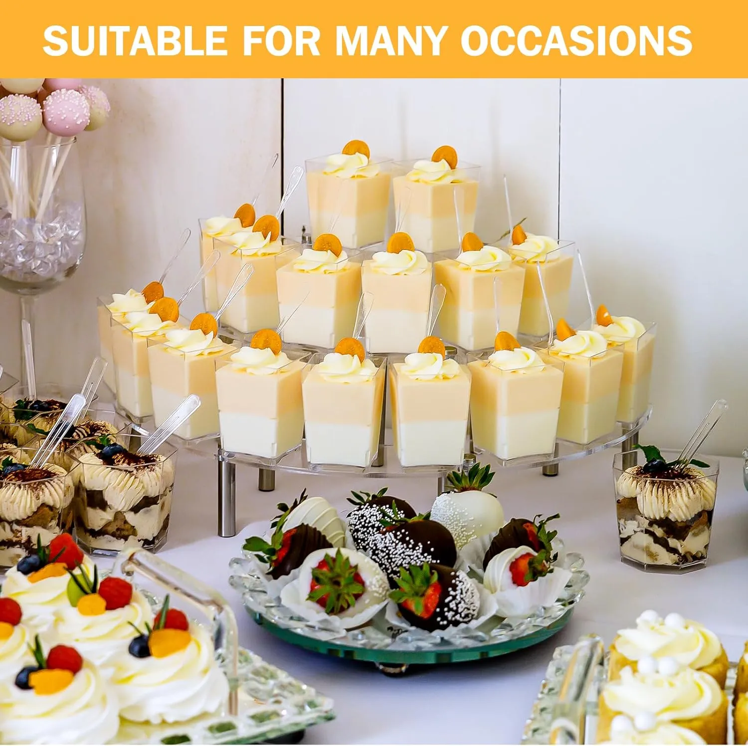 100Pcs Dessert Cups with Spoons&Cocktail Picks 5 Oz Mini Clear Plastic Parfait Shooter Cup Round Small Round Serving Goblet Disposable Appetizer Fruit Desert Bowl for Party Charcuterie Yogurt Pudding