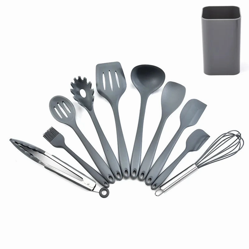 10/11PCS Silicone Kitchenware Non-stick Cookware Cooking Tool Spatula Ladle Egg Beaters Shovel Spoon Soup Kitchen Utensils Set