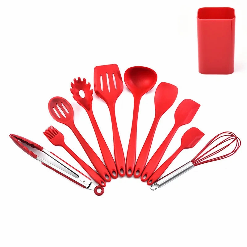 10/11PCS Silicone Kitchenware Non-stick Cookware Cooking Tool Spatula Ladle Egg Beaters Shovel Spoon Soup Kitchen Utensils Set