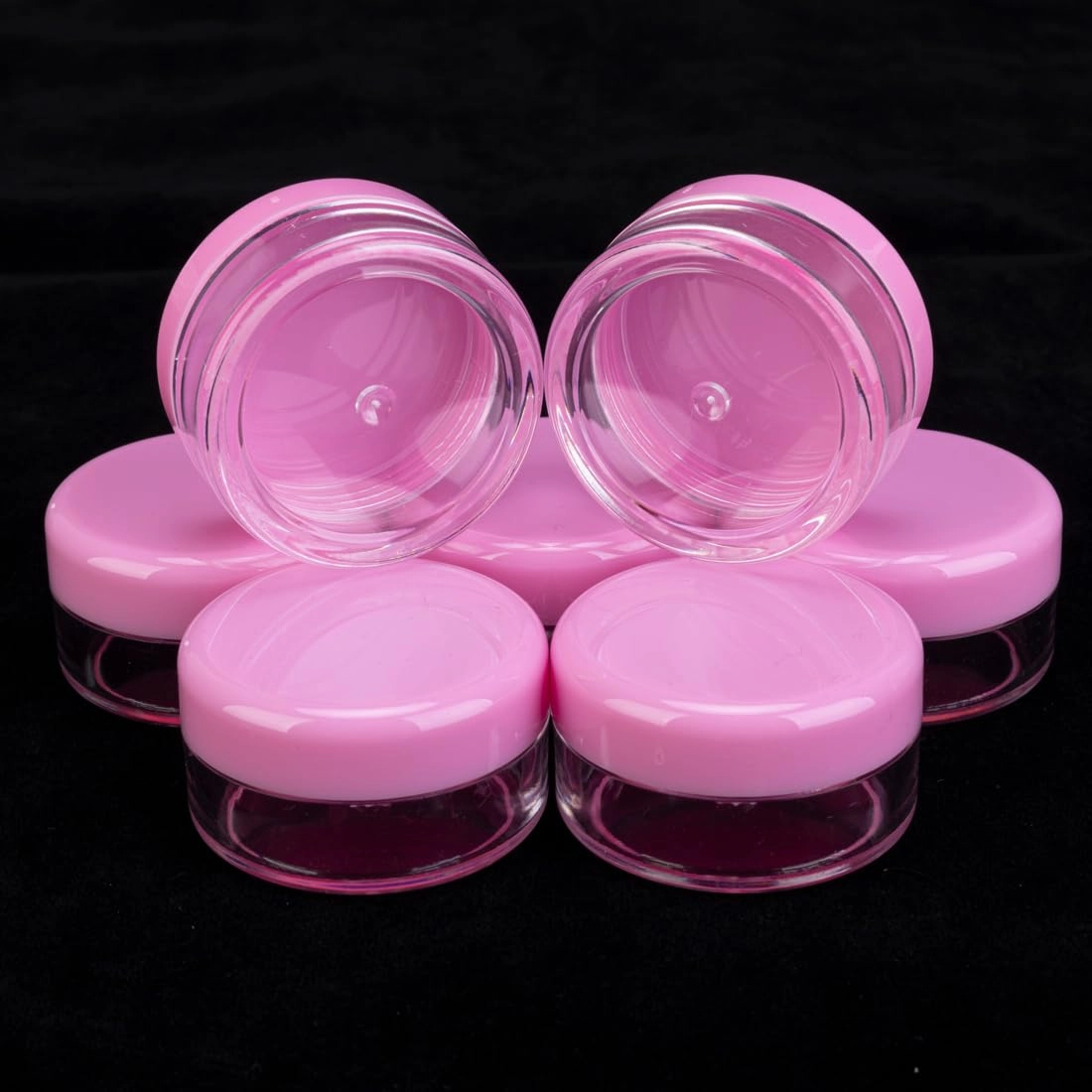 10 Gram 100 Count Sample Containers, Small Plastic Containers with Lids, Empty Sample Jars with Labels and Mini Disposable Spatulas(Pink Lid)