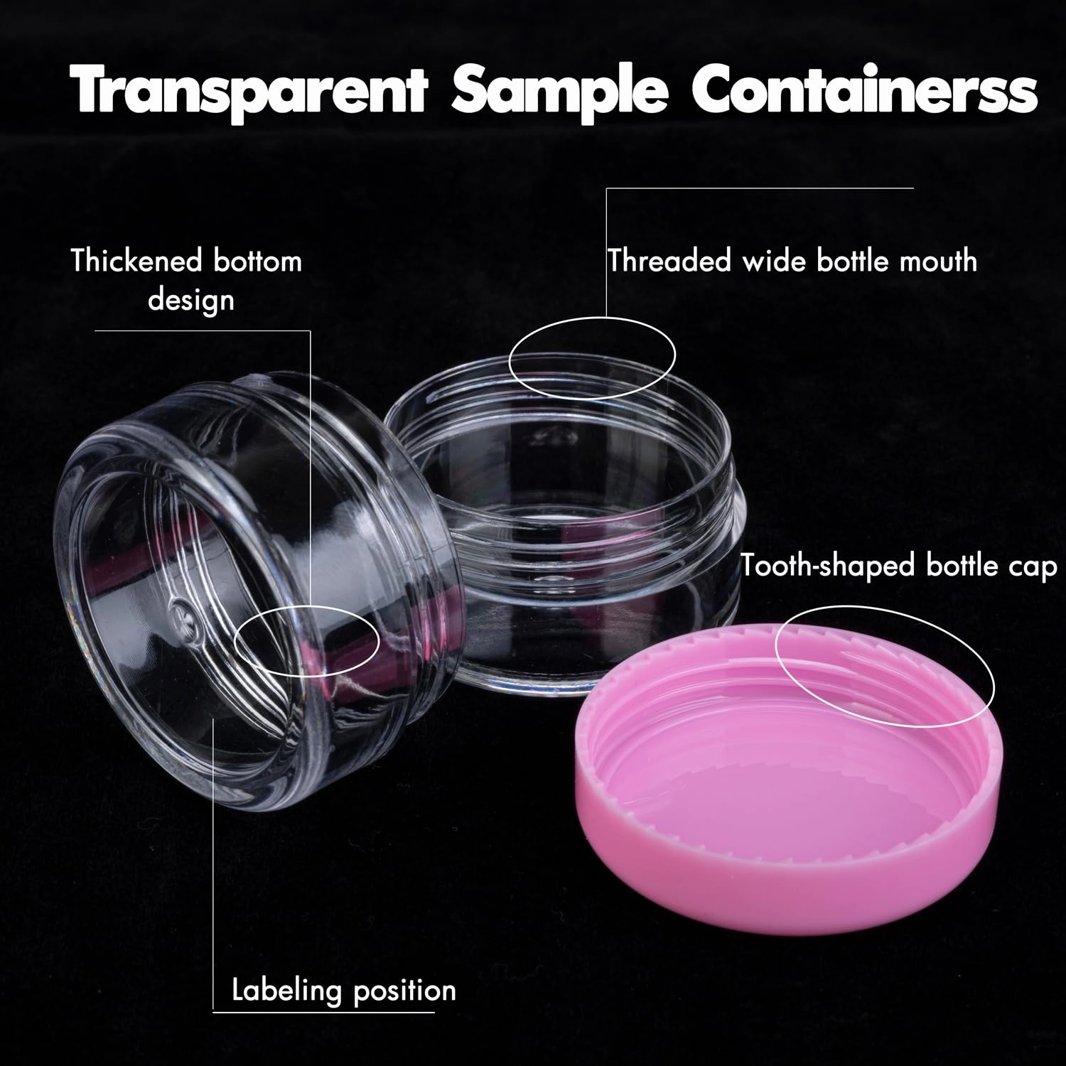 10 Gram 100 Count Sample Containers, Small Plastic Containers with Lids, Empty Sample Jars with Labels and Mini Disposable Spatulas(Pink Lid)