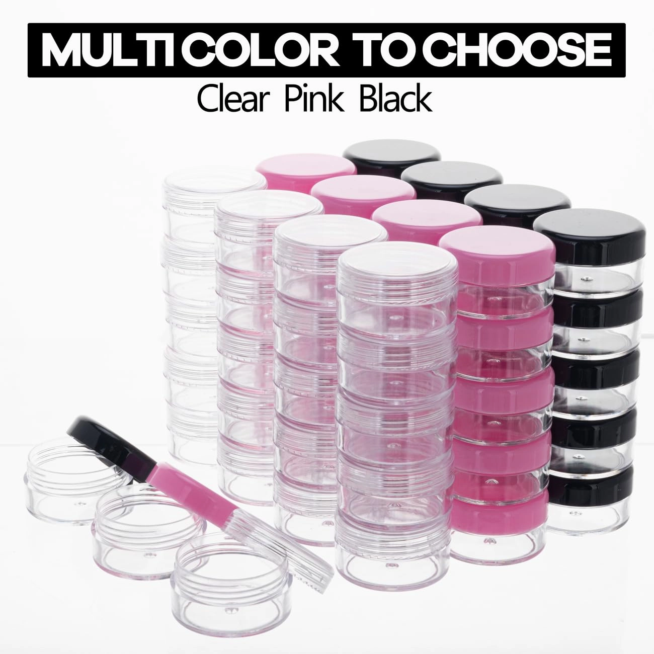 10 Gram 100 Count Sample Containers, Small Plastic Containers with Lids, Empty Sample Jars with Labels and Mini Disposable Spatulas(Pink Lid)