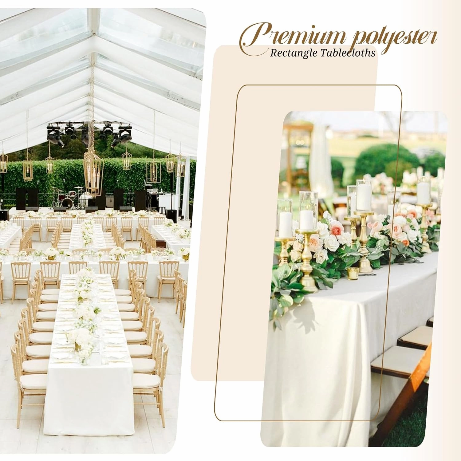 10 Pack 60 x 126 Inch Rectangle Tablecloth, Ivory Tablecloth for 8 Feet Rectangle Tables, Stain and Wrinkle Resistant Washable Fabric Table Cloth for Wedding Dining Table Buffet Parties Camping