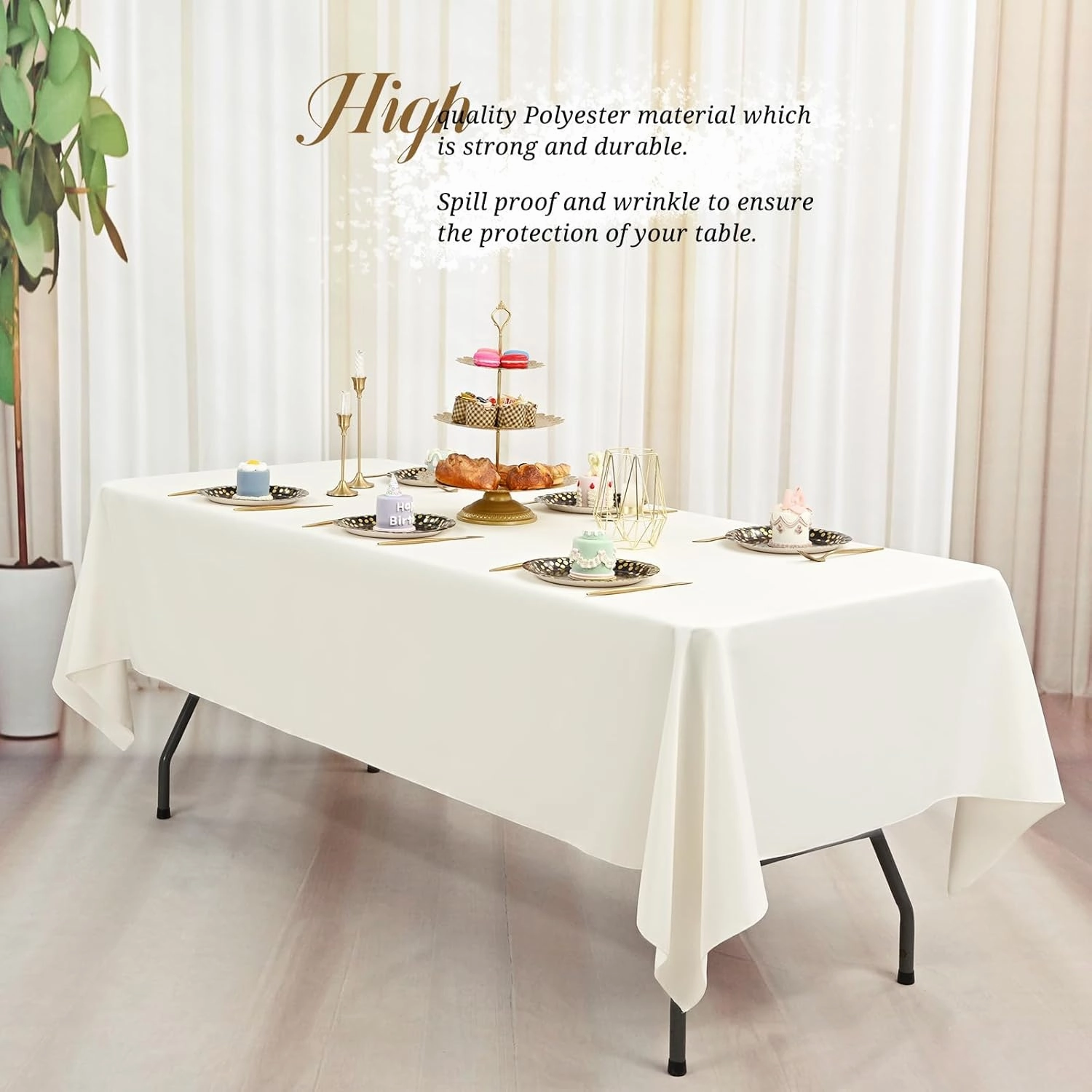 10 Pack 60 x 126 Inch Rectangle Tablecloth, Ivory Tablecloth for 8 Feet Rectangle Tables, Stain and Wrinkle Resistant Washable Fabric Table Cloth for Wedding Dining Table Buffet Parties Camping