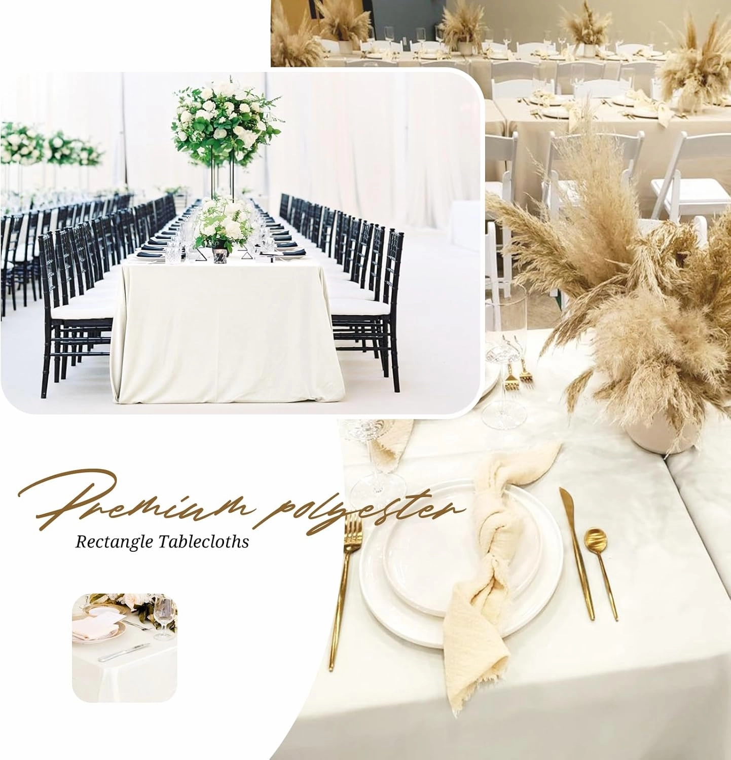 10 Pack 60 x 126 Inch Rectangle Tablecloth, Ivory Tablecloth for 8 Feet Rectangle Tables, Stain and Wrinkle Resistant Washable Fabric Table Cloth for Wedding Dining Table Buffet Parties Camping