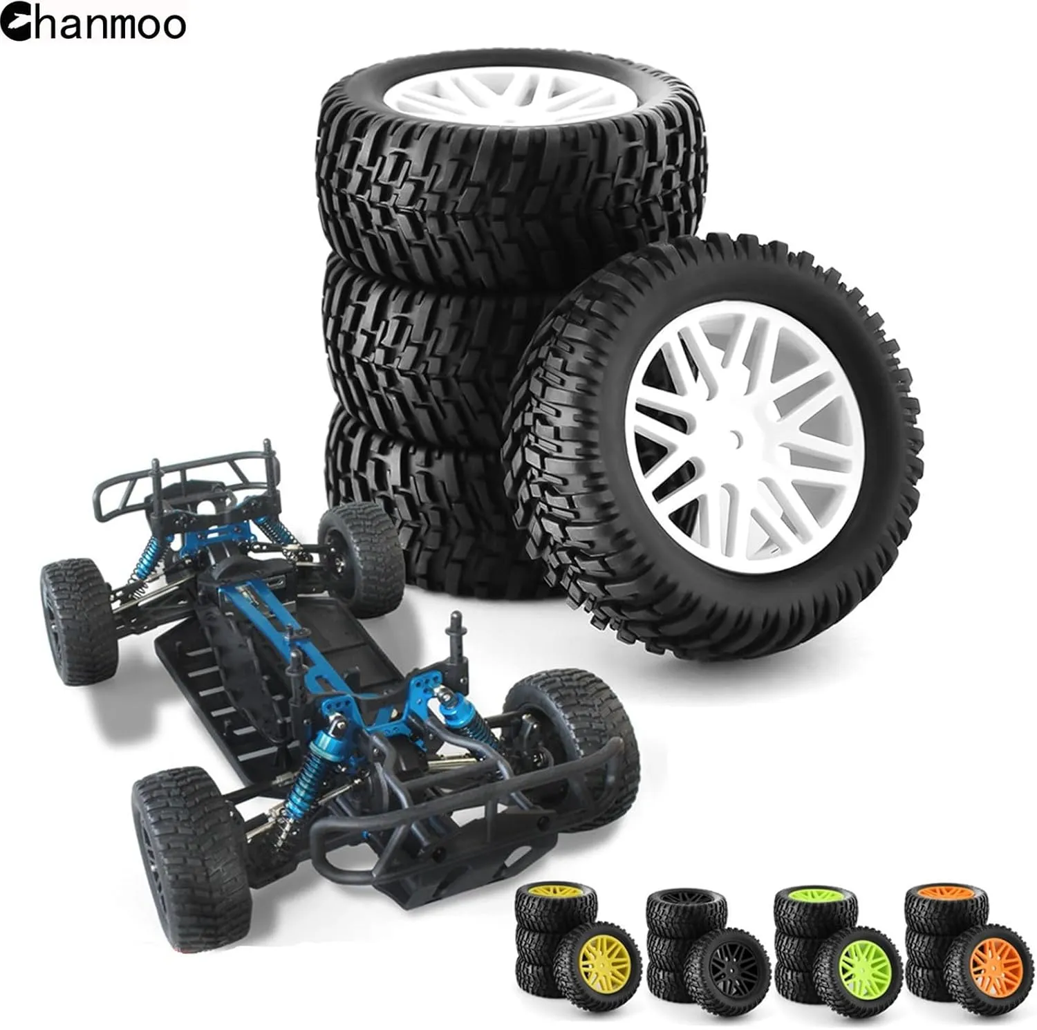 1/10 RC Off Road Tires and Wheels 12mm Hex Rubber Short Course Truck Tyres with Foam Insert for 1:10 Scale Buggy Car ARRMA Traxxas Wltoys 144001 Losi HSP 94107 94170 94155 94177 4PCS (White)