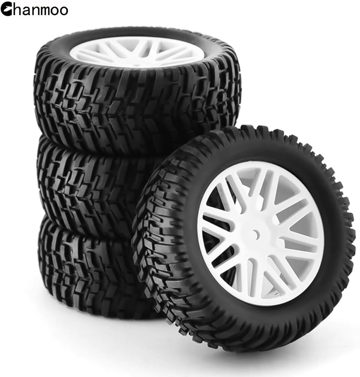 1/10 RC Off Road Tires and Wheels 12mm Hex Rubber Short Course Truck Tyres with Foam Insert for 1:10 Scale Buggy Car ARRMA Traxxas Wltoys 144001 Losi HSP 94107 94170 94155 94177 4PCS (White)