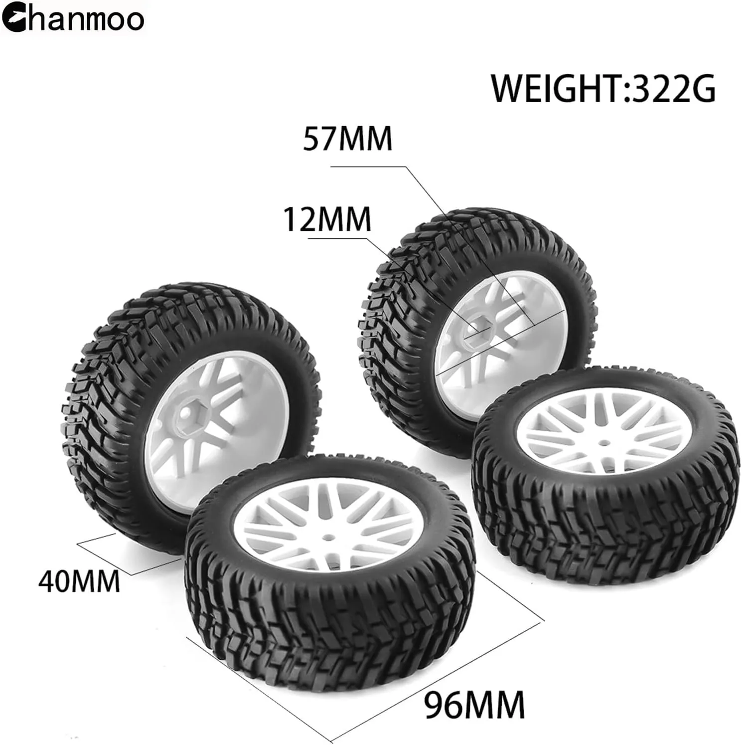 1/10 RC Off Road Tires and Wheels 12mm Hex Rubber Short Course Truck Tyres with Foam Insert for 1:10 Scale Buggy Car ARRMA Traxxas Wltoys 144001 Losi HSP 94107 94170 94155 94177 4PCS (White)