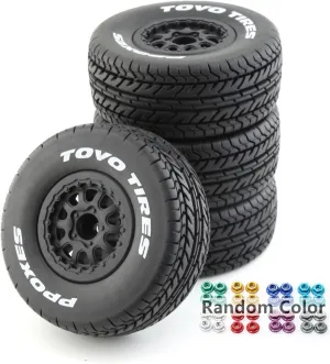 1/10 RC Short Course Truck Wheels and Tires with 12mm Hex 1:10 Scale Off Road Tyres for 1/10 RC Off-Road Car Traxxas TRX4 Slash Arrma Losi Tenacity Vkar 10sc Hpi RC Buggy Car 4PCS (D Tires)