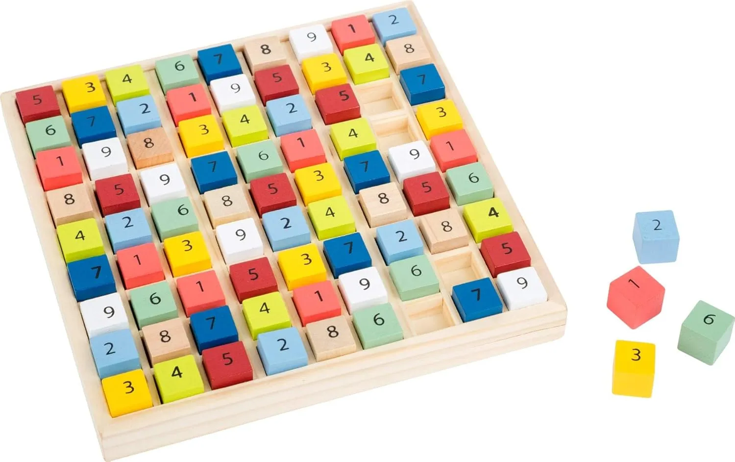 11164 Colourful Sudoku Educate Made of Wood, with 81 Number Cubes in Bright Colours for Puzzling, from 6 Years on