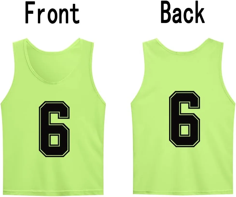 12 Pack（1-12） Numbered Pinnies/Soccer Training Bibs/Basketball Jerseys for Kids,Youth and Adults