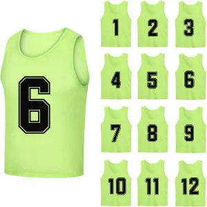 12 Pack（1-12） Numbered Pinnies/Soccer Training Bibs/Basketball Jerseys for Kids,Youth and Adults
