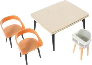 12:1 Miniature Dollhouse Kit DIY Wooden Dining Table Chairs Set Doll Furniture Toys for Boys and Girls