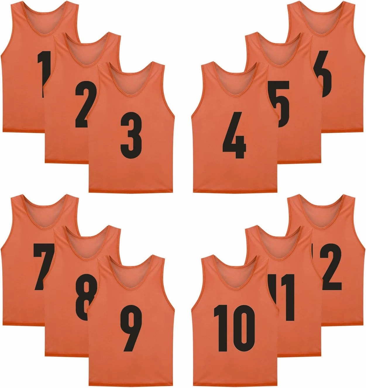 12 Pack(1-12) Numbered Jerseys/Soccer Bibs/Scrimmage Pinnies/Team Training Vest for Adult Youth Kids.