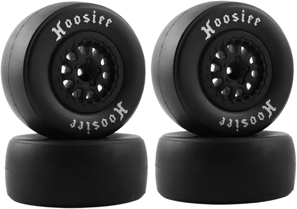 12mm Hex Wheels and Tires 1/10 Racing Short Course Truck Slick Tires OD 105mm Rubber Tires for 1/10 TRAXXAS Slash ARRMA Senton LOSI RC Truck Upgrade Parts (4PCS)