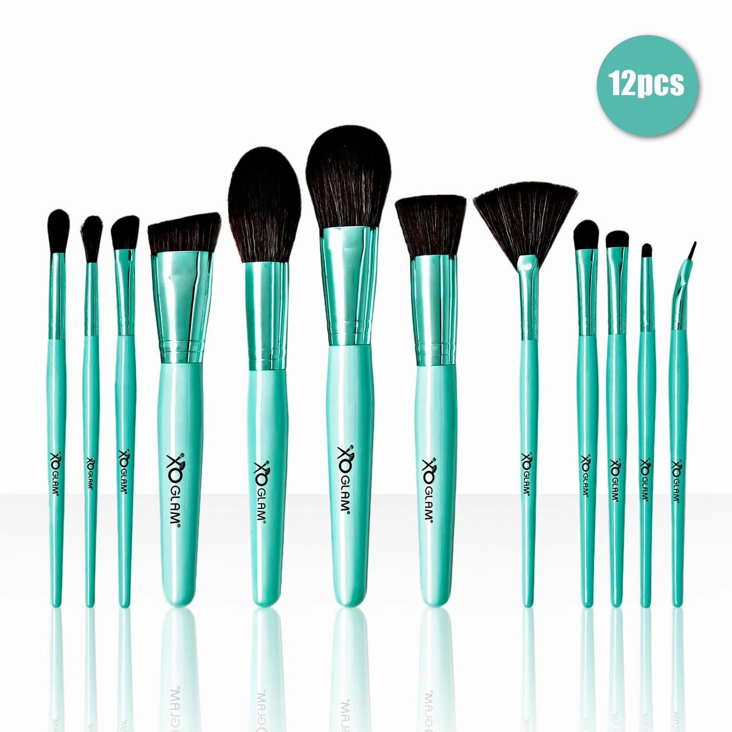 12Pcs Eye See You Blue Makeup Brush Set Premium Synthetic Blending Powder Buffer Concealer Contour Crease Eyeshadow Smudge Highlighter Detail Cosmetics Brushes