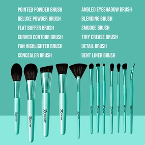 12Pcs Eye See You Blue Makeup Brush Set Premium Synthetic Blending Powder Buffer Concealer Contour Crease Eyeshadow Smudge Highlighter Detail Cosmetics Brushes