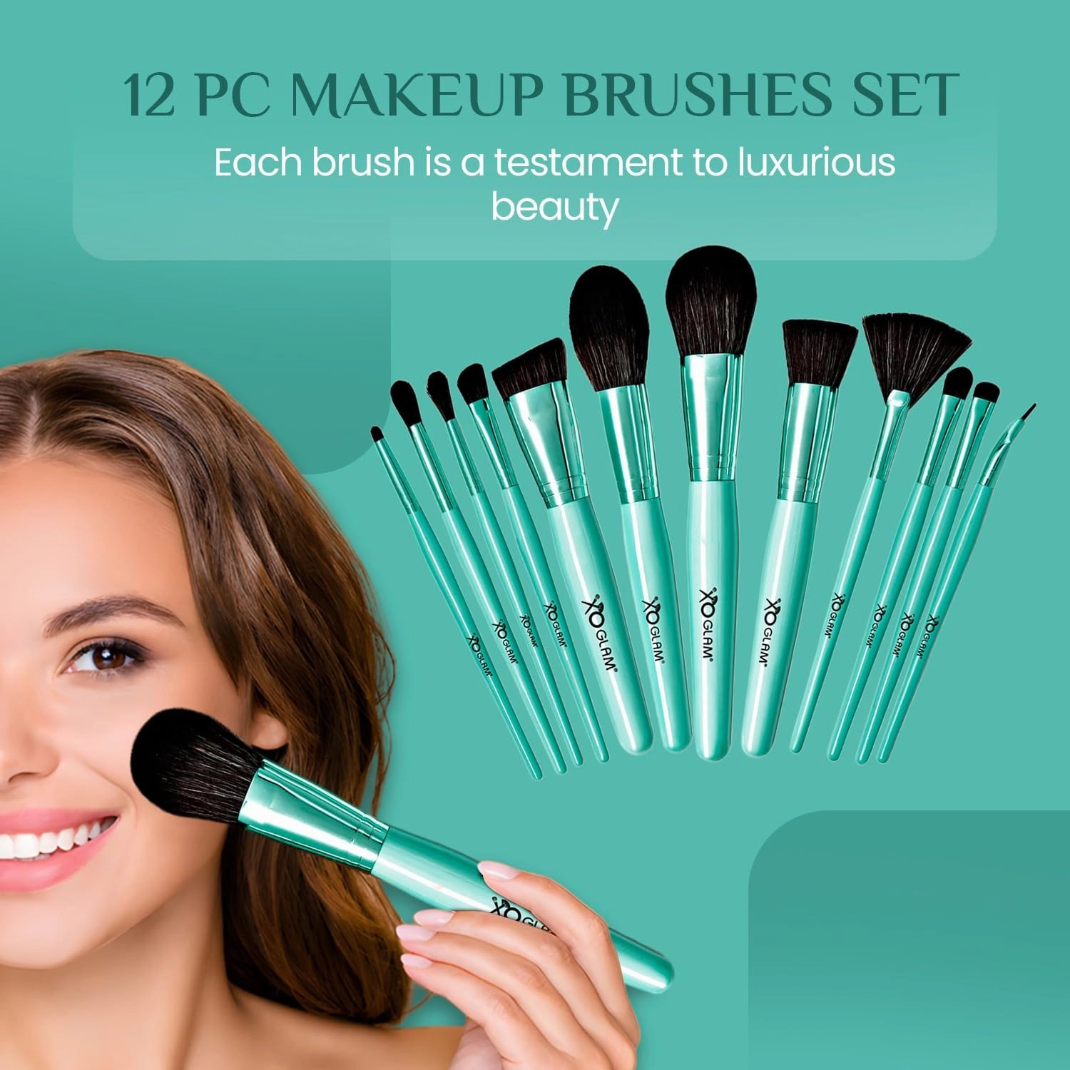 12Pcs Eye See You Blue Makeup Brush Set Premium Synthetic Blending Powder Buffer Concealer Contour Crease Eyeshadow Smudge Highlighter Detail Cosmetics Brushes