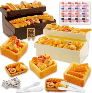 133 Pcs Miniature Food Mini Bread Cake Figurines Miniature Bread Bulk for Miniatures Food Kitchen Mini House Store Supermarket Shelves