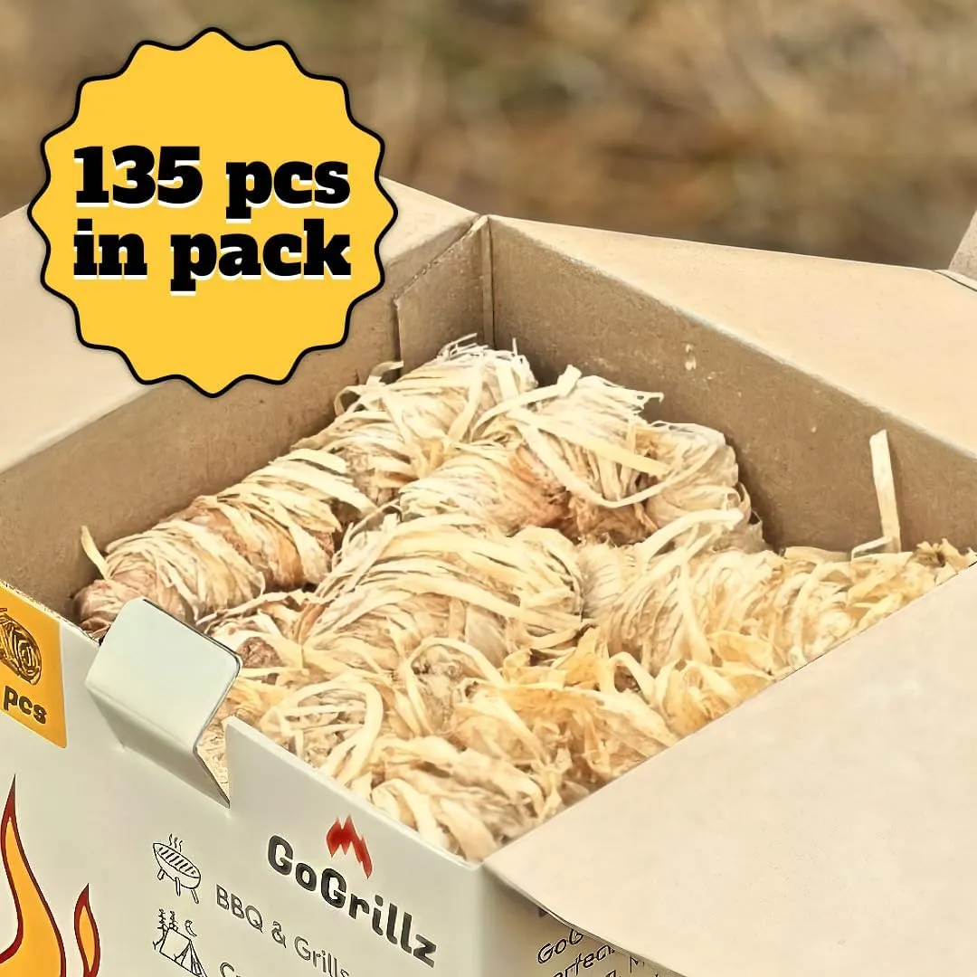135pcs Fire Starter – Pine Wool & Natural Wax for Quick, Eco-Friendly Ignition of Grills, Fireplaces, Fire Pits & BBQs