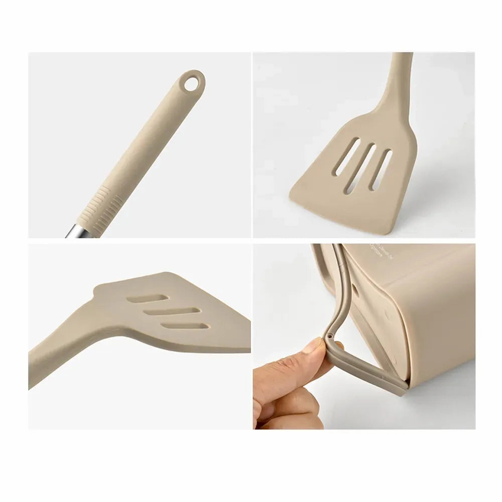 13 Piece Silicone Kitchen Utensil Set with Stainless Steel Handles
