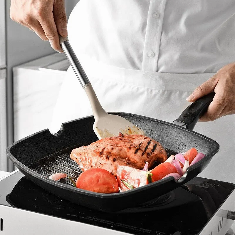 13 Piece Silicone Kitchen Utensil Set with Stainless Steel Handles