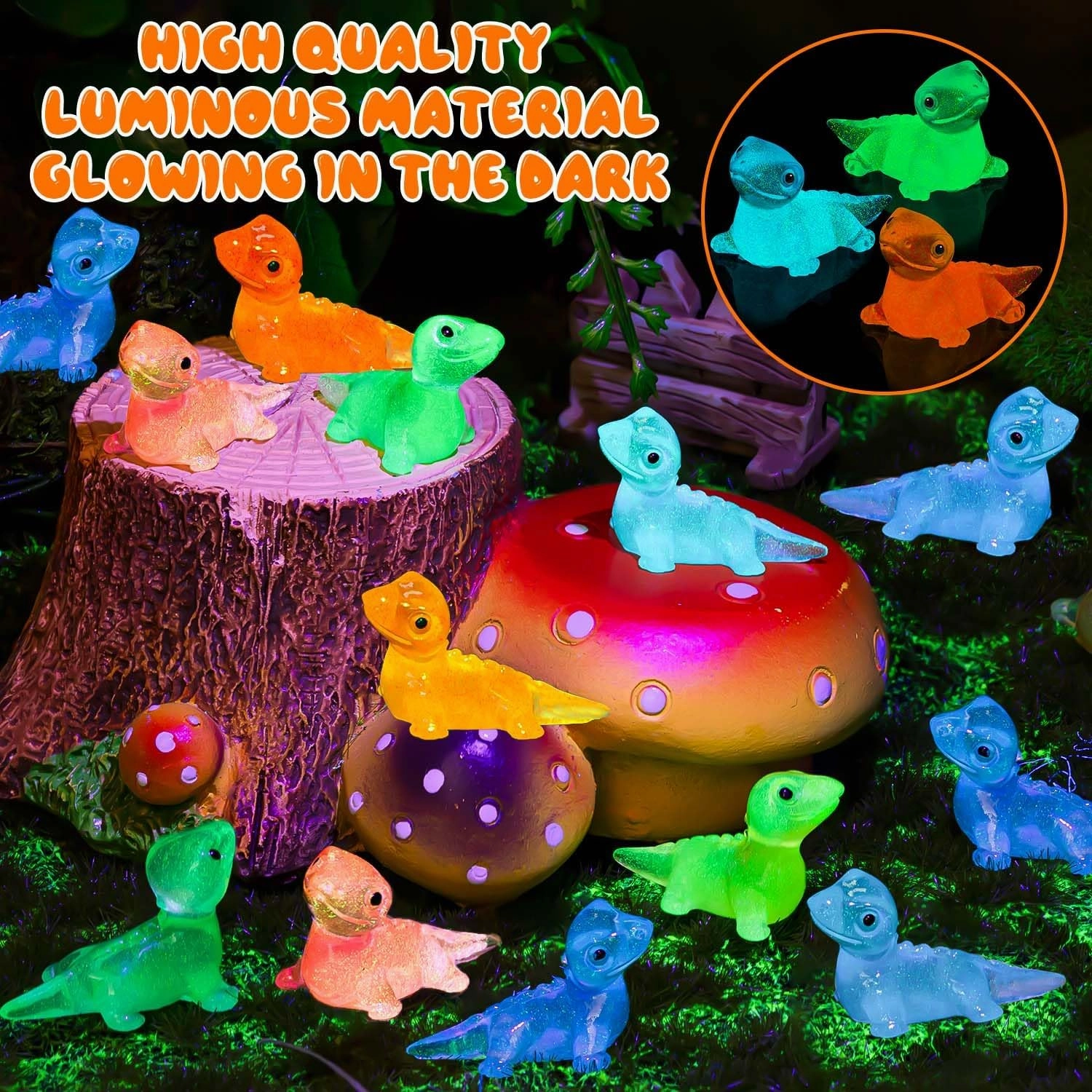 144PCS Luminous Mini Resin Lizards Cute Lizard Figures Glow in The Dark, Tiny Lizards Animal Miniature for DIY Micro Moss Landscape Crafts Dollhouses Potted Plants Hidden Games