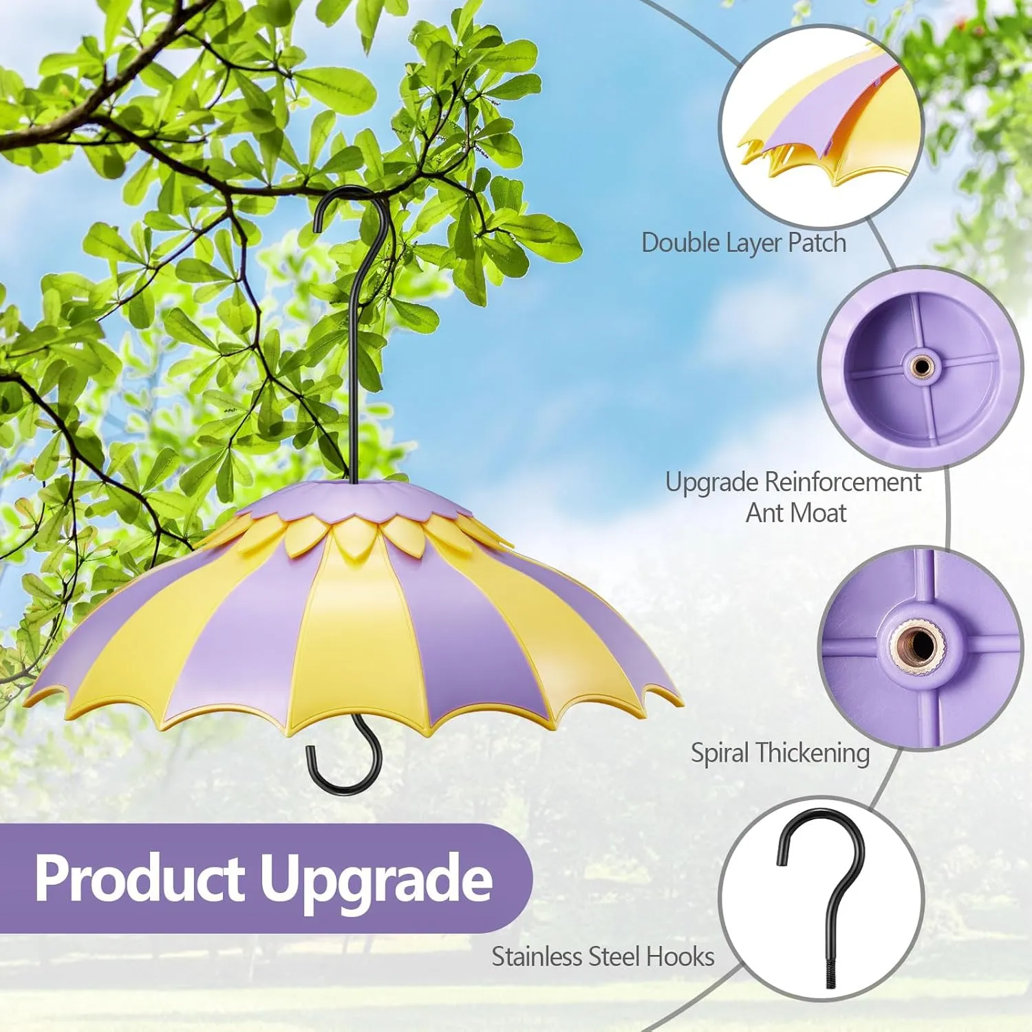14" Baffle for Bird Feeder with Ant Moat, Bird Feeder Cover with Ant Guard & 3 Hooks for Hummingbird Feeder and Wild Bird Feeder, Bright Colors Attract Birds (14 inches, Green Yellow)
