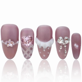 15 PCS Handmade Acrylic Press On Nails French Nails Press On Nails Medium Almond Pink Nails Luxury Press On Nails 3D Press On Nails Women Gifts Reusable Press On Nails COOLYOUNG Nails, Size L