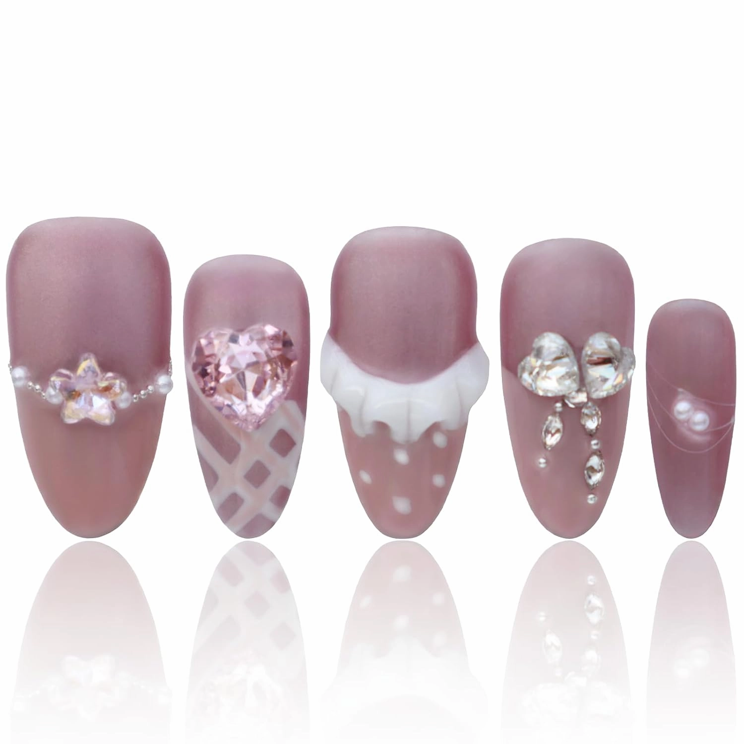 15 PCS Handmade Acrylic Press On Nails French Nails Press On Nails Medium Almond Pink Nails Luxury Press On Nails 3D Press On Nails Women Gifts Reusable Press On Nails COOLYOUNG Nails, Size L