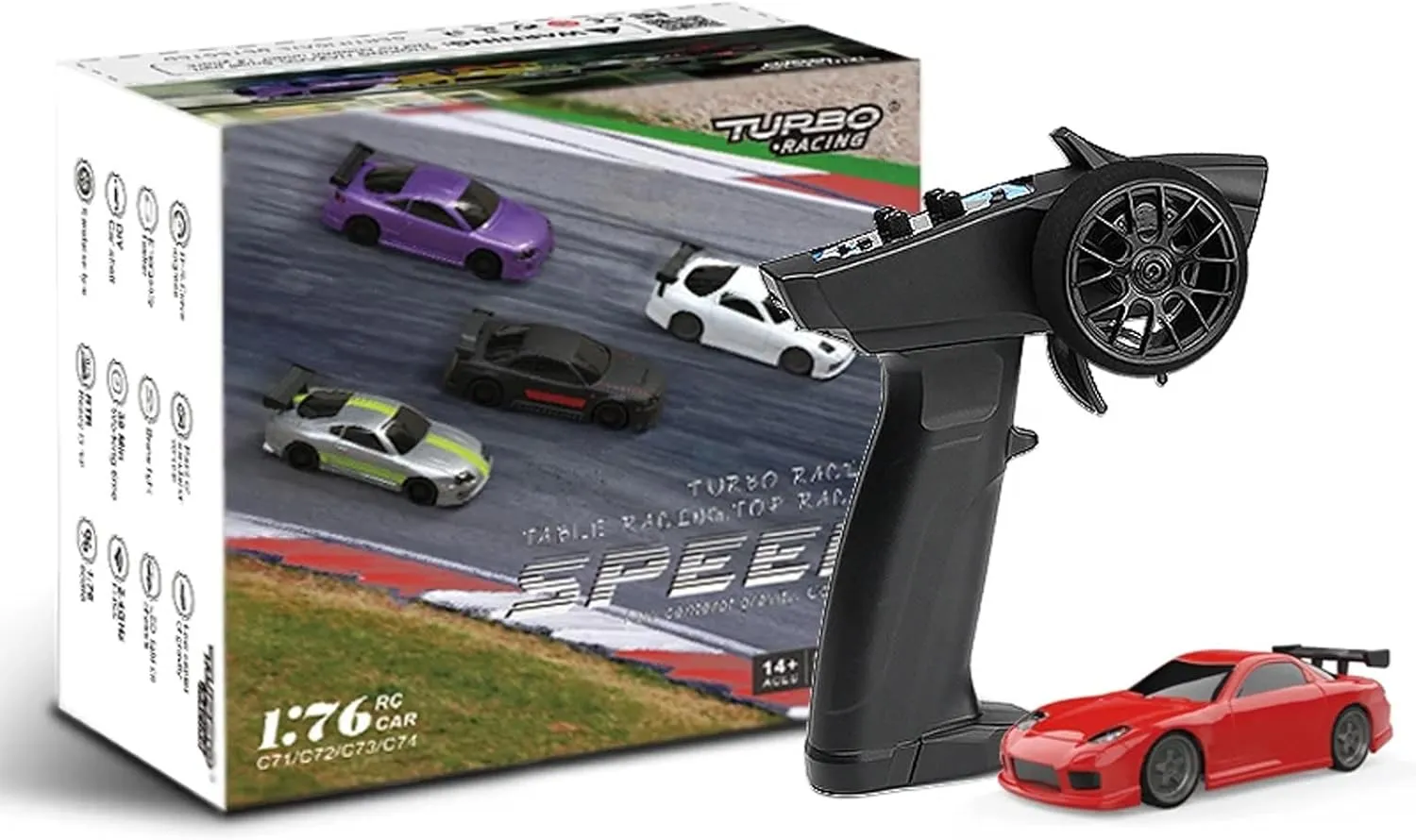 1:76 Turbo Racing Scale RC Sport Car, Table Racing Remote Control Mini Model Car Full Proportional RTR Kit Toys (C71red)