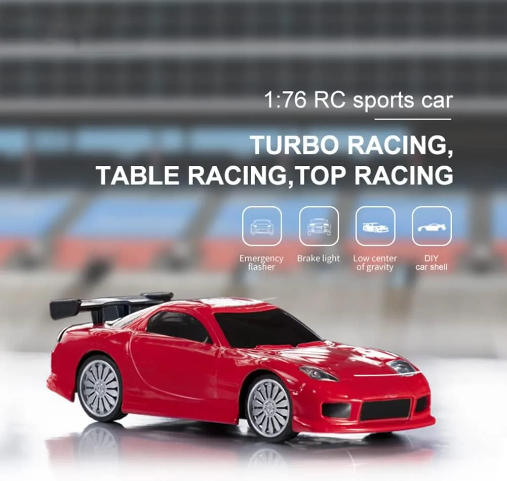 1:76 Turbo Racing Scale RC Sport Car, Table Racing Remote Control Mini Model Car Full Proportional RTR Kit Toys (C71red)