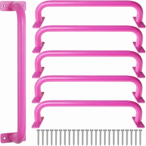 17 Inch 6 Pieces Pink Safety Handles for Playground Equipment - Swing Set Attachment Grab Handle, Playset Accessories Hand Grips, Indoor Monkey Bars for Kids