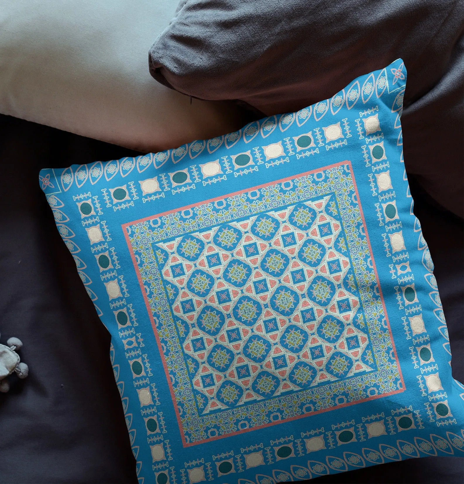 18” Blue Pink Block Indoor Outdoor Zippered Throw Pillow